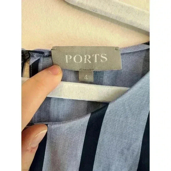 Ports 1961 100% Cotton Belted Asymmetrical Stripe Structured Blouse Size 4 - Picture 3 of 6